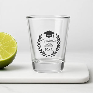 Classy Customised Grad Party Laurel Wreath Emblem Shot Glass