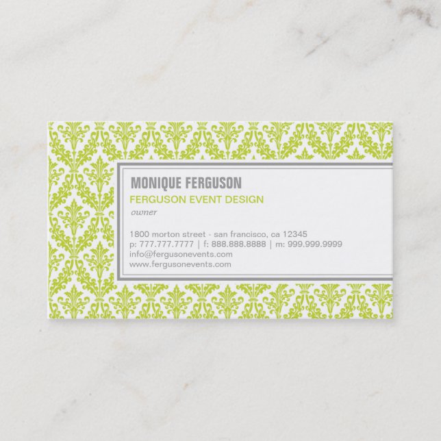 Classy Damask Business Card - Lime (Front)