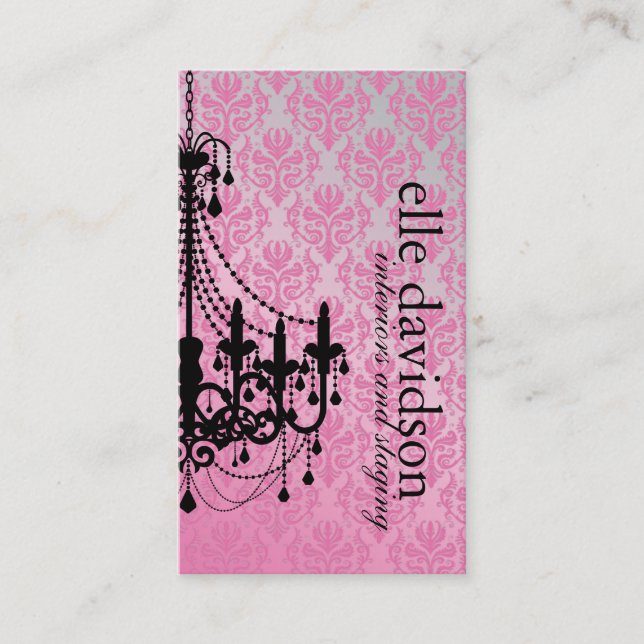 Classy Damask Chandelier Business Card (Front)
