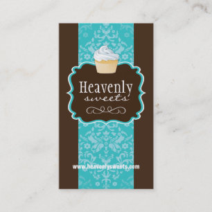 Classy Damask Cupcake   Bakery Business Card