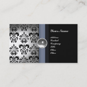 CLASSY DAMASK GEM MONOGRAM black white Business Card