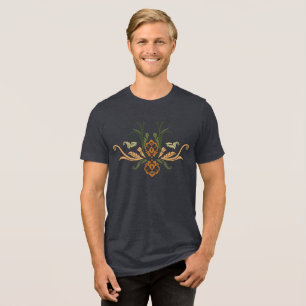Classy Damask Geometric Flora With Branches Tri-Blend Shirt