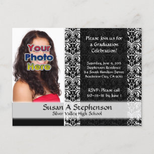 Classy Damask Graduation Party Invitation Photo Postcard