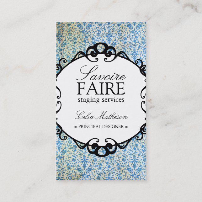 Classy Damask Interior Designing Business Cards (Front)