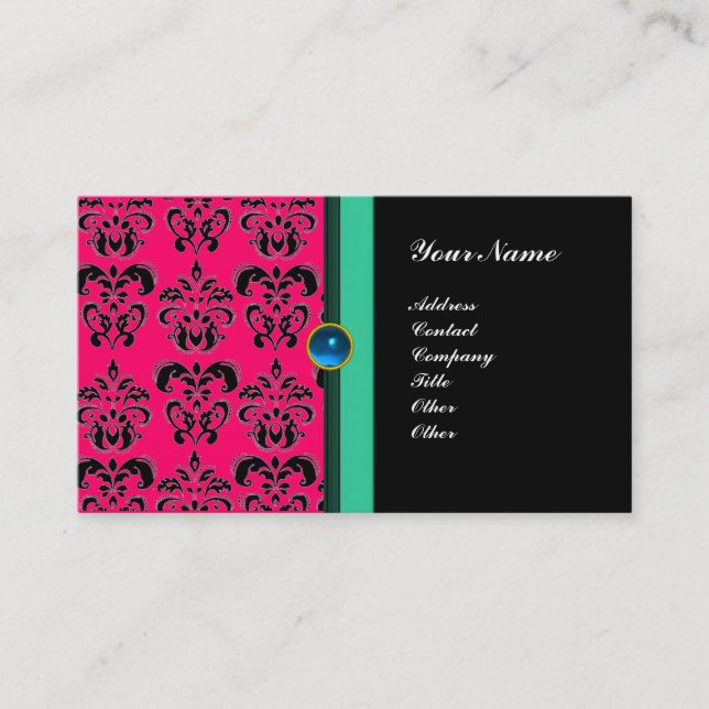 CLASSY DAMASK MONOGRAM ,black sapphire Business Card (Front)