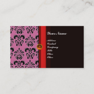 CLASSY DAMASK MONOGRAM black topaz orange, Business Card