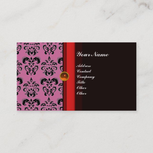 CLASSY DAMASK MONOGRAM black topaz orange, Business Card (Front)