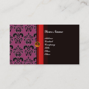 CLASSY DAMASK MONOGRAM black topaz orange, Business Card