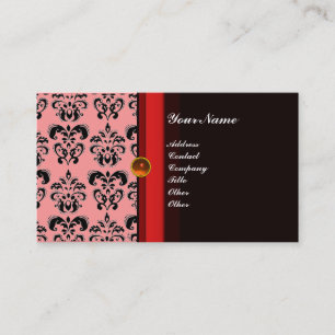 CLASSY DAMASK MONOGRAM black topaz orange, Business Card