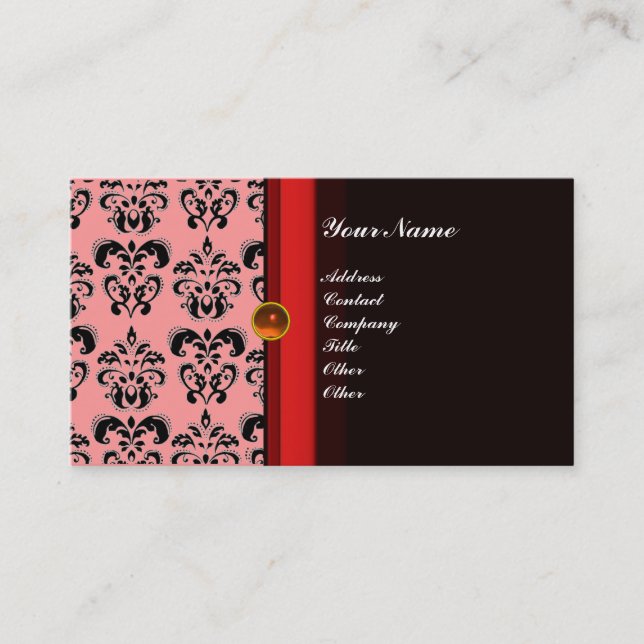 CLASSY DAMASK MONOGRAM black topaz orange, Business Card (Front)