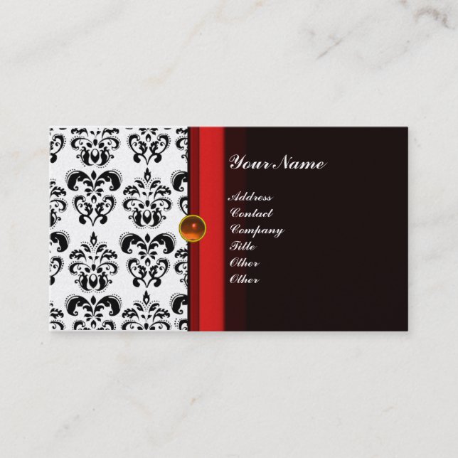 CLASSY DAMASK MONOGRAM black topaz orange platinum Business Card (Front)
