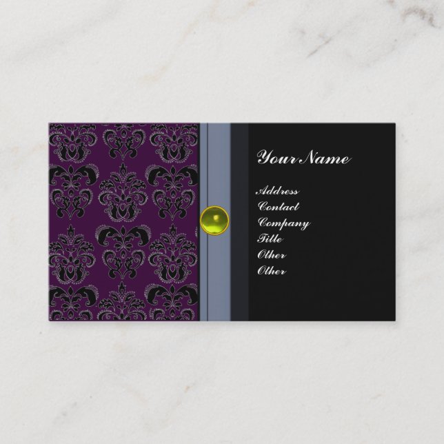 CLASSY DAMASK MONOGRAM black topaz yellow Business Card (Front)