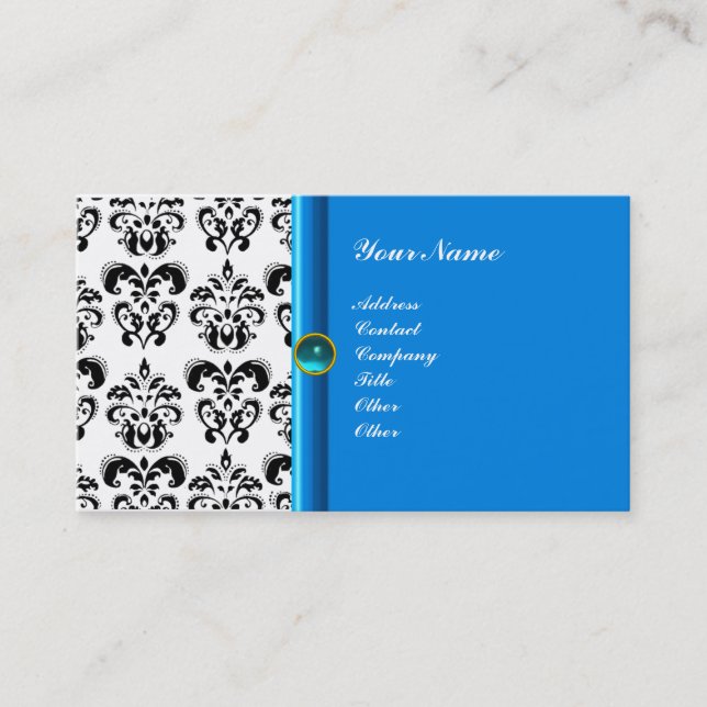 CLASSY DAMASK MONOGRAM blue aquamarine Business Card (Front)
