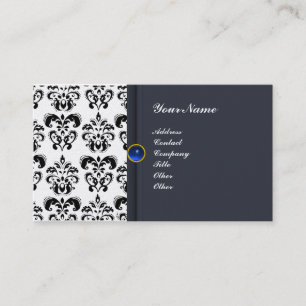 CLASSY DAMASK MONOGRAM blue sapphire platinum Business Card