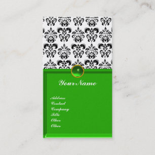 CLASSY DAMASK MONOGRAM green emerald platinum Business Card