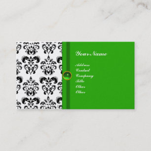 CLASSY DAMASK MONOGRAM green emerald platinum Business Card