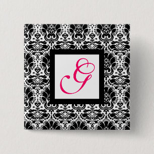 CLASSY DAMASK MONOGRAM,pink fuchsia 15 Cm Square Badge