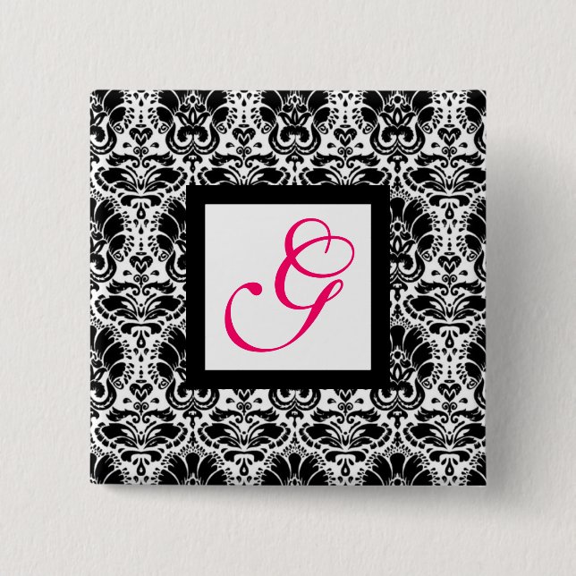 CLASSY DAMASK MONOGRAM,pink fuchsia 15 Cm Square Badge (Front)