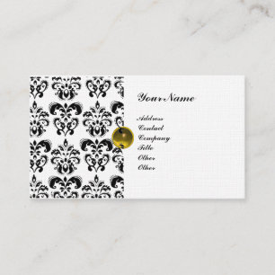 CLASSY DAMASK  MONOGRAM purple black white linen Business Card