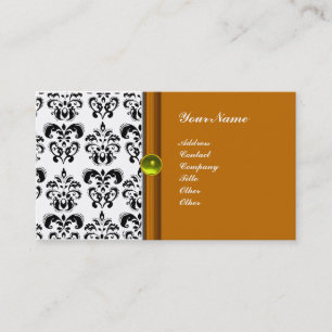 CLASSY DAMASK MONOGRAM ,purple topaz yellow Business Card