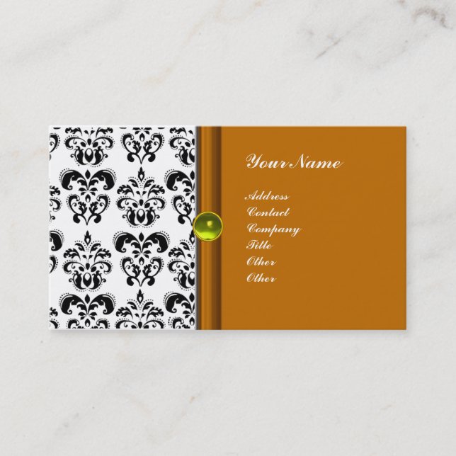 CLASSY DAMASK MONOGRAM ,purple topaz yellow Business Card (Front)