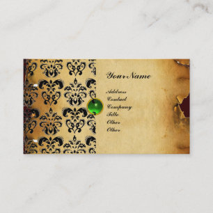 CLASSY DAMASK PARCHMENT MONOGRAM green emerald Business Card