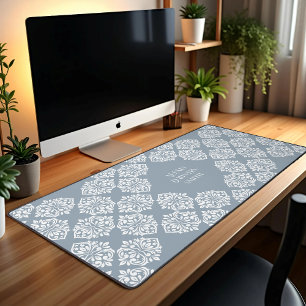 Classy Damask Regency Geometric Cadet Grey Desk Mat
