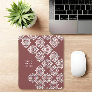 Classy Damask Regency Geometric Pastel Red Mouse Mat