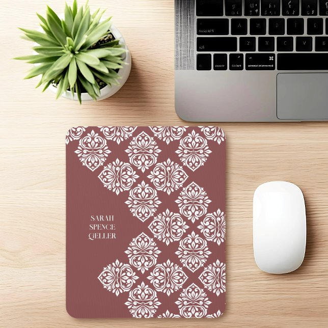 Classy Damask Regency Geometric Pastel Red Mouse Mat (Creator Uploaded)
