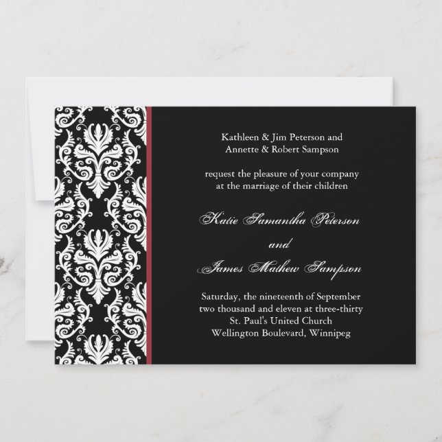 Classy Damask Wedding Invitation (Front)
