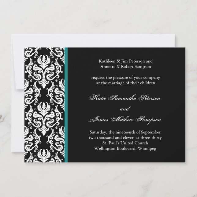 Classy Damask Wedding Invitation (Front)
