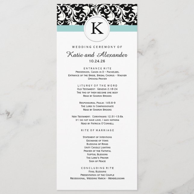 Classy Damask Wedding Program Programme (Front)