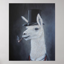 Classy dapper lama in top hat with pipe