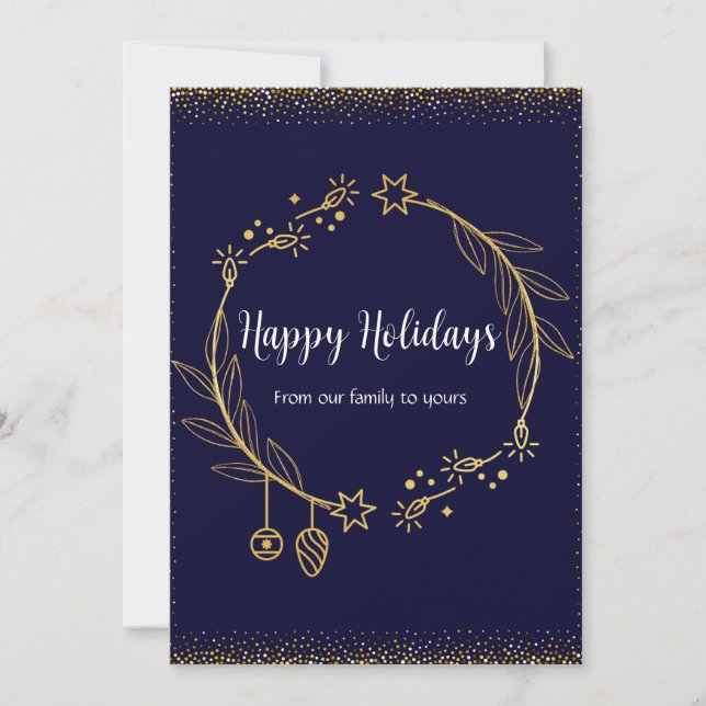 Classy dark blue and gold Christmas card (Front)
