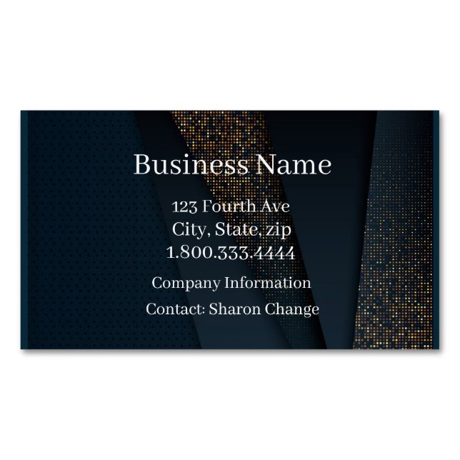 Classy Dark Blue Fabric City Lights Magnetic Business Card (Front)