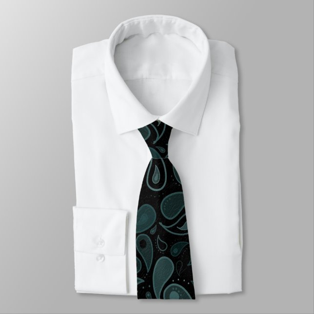 Classy Dark Blue Paisley Neck Tie (Tied)
