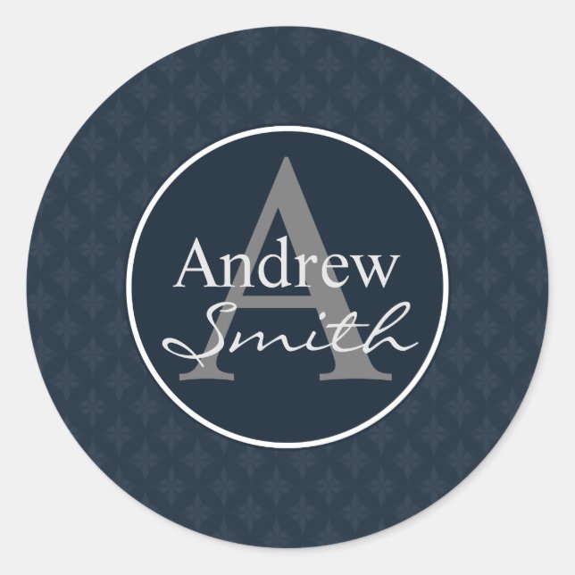 Classy Dark Blue Personalised Classic Round Sticker (Front)