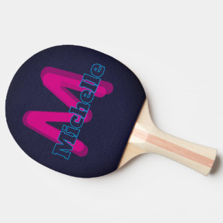 Classy Dark Blue Pink Two-Colour Monogram and Name Ping Pong Paddle