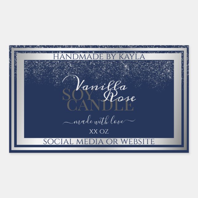 Classy Dark Blue & Silver Product Packaging Labels (Front)