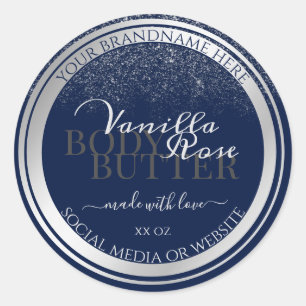 Classy Dark Blue & Silver Product Packaging Labels