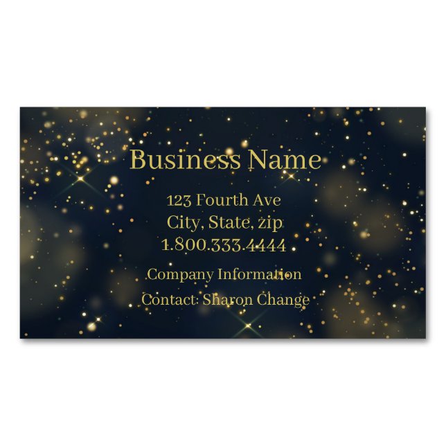 Classy Dark Blue Sky Gold Stars  Magnetic Business Card (Front)