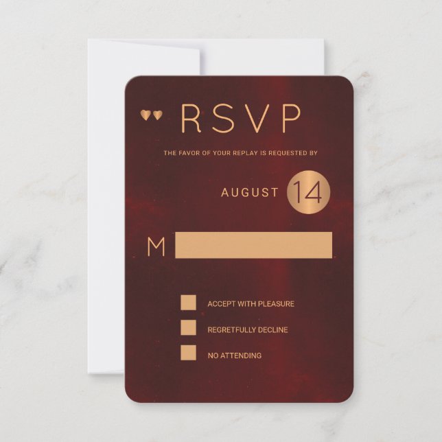 Classy dark burgundy metallic copper wedding rsvp invitation (Front)