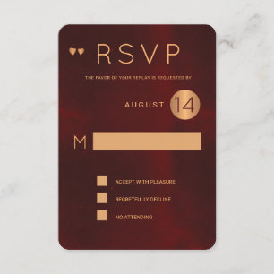 Classy dark burgundy metallic copper wedding rsvp invitation