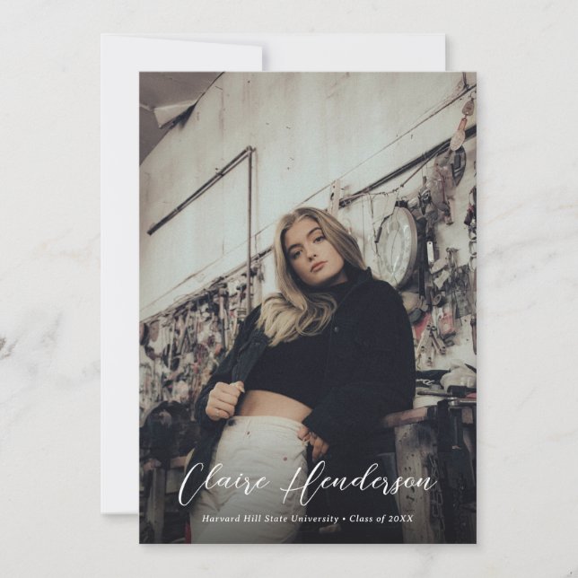 Classy Dark Green Photo Collage Graduation Announcement (Front)