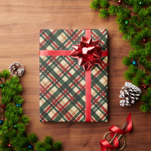 Classy Dark Green Red Watercolor Plaid Art Pattern Wrapping Paper