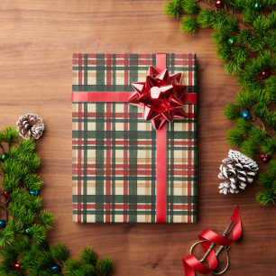 Classy Dark Green Red Watercolor Plaid Art Pattern Wrapping Paper