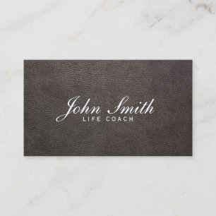 Classy Dark Leather Life Coach Business Card