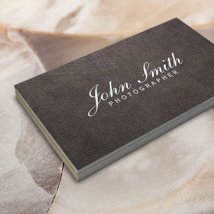 Classy Dark Leather Photographer Business Card