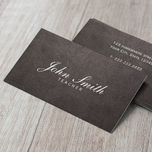 Classy Dark Leather Teacher Business Card