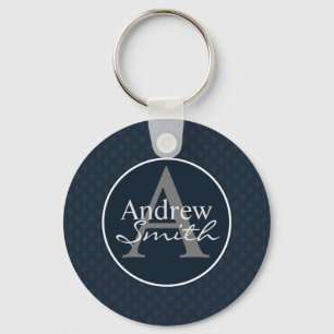 Classy Dark Navy Blue Custom Monogram Key Ring